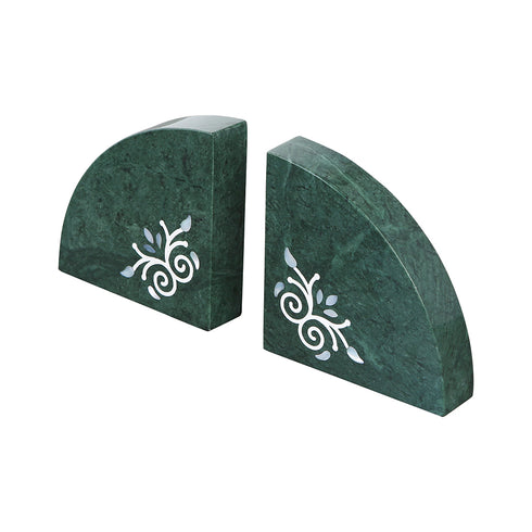 Marble Bookends with Mother of Pearl Inlay